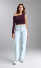 O189284 - Asymmetric One-Sleeve Crop Top - Plum