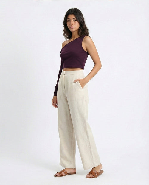 O189284 - Asymmetric One-Sleeve Crop Top - Plum