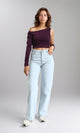 O189284 - Asymmetric One-Sleeve Crop Top - Plum