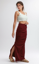 O189290 Dark Fushia Slip On Skirt With Slits