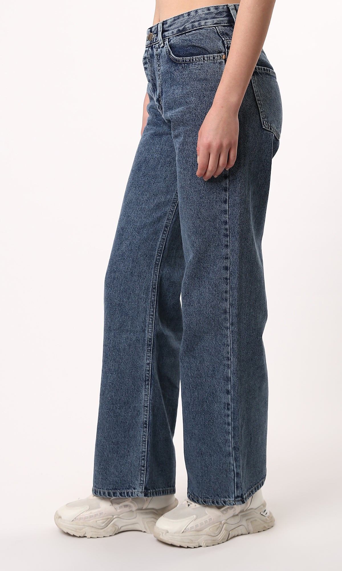 O189379 Casual Solid Wide Leg Jeans - Standard Blue