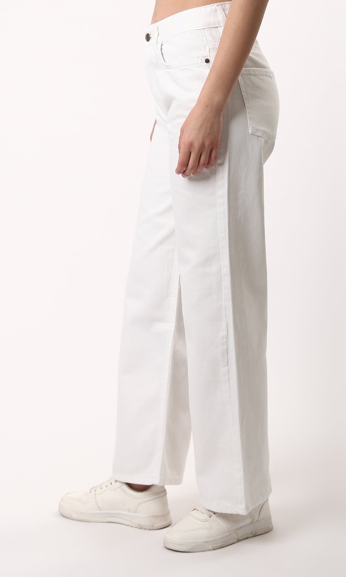 O189386 White Solid Wide Leg Jeans With Five Pockets