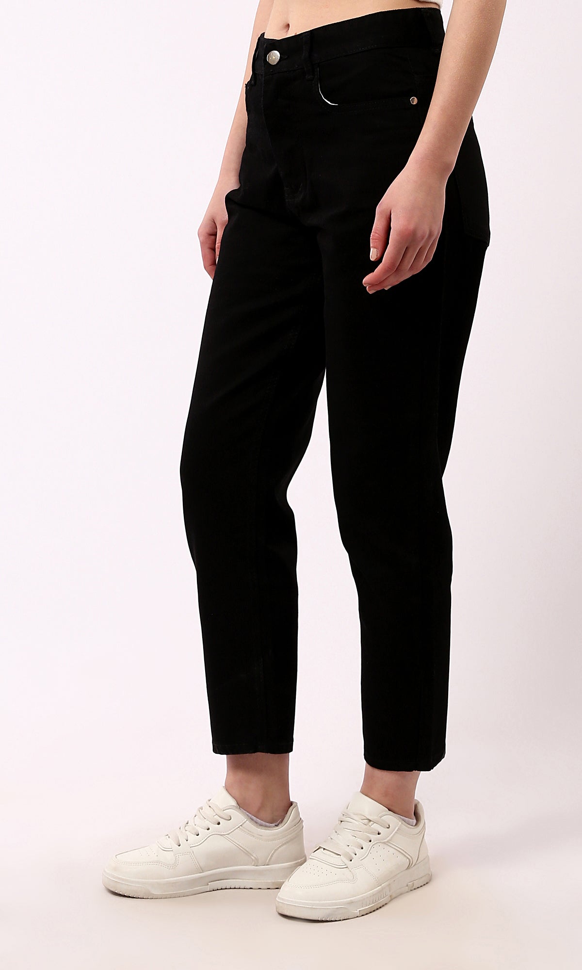 O189387 Solid Casual Black Mom-Fit Jeans