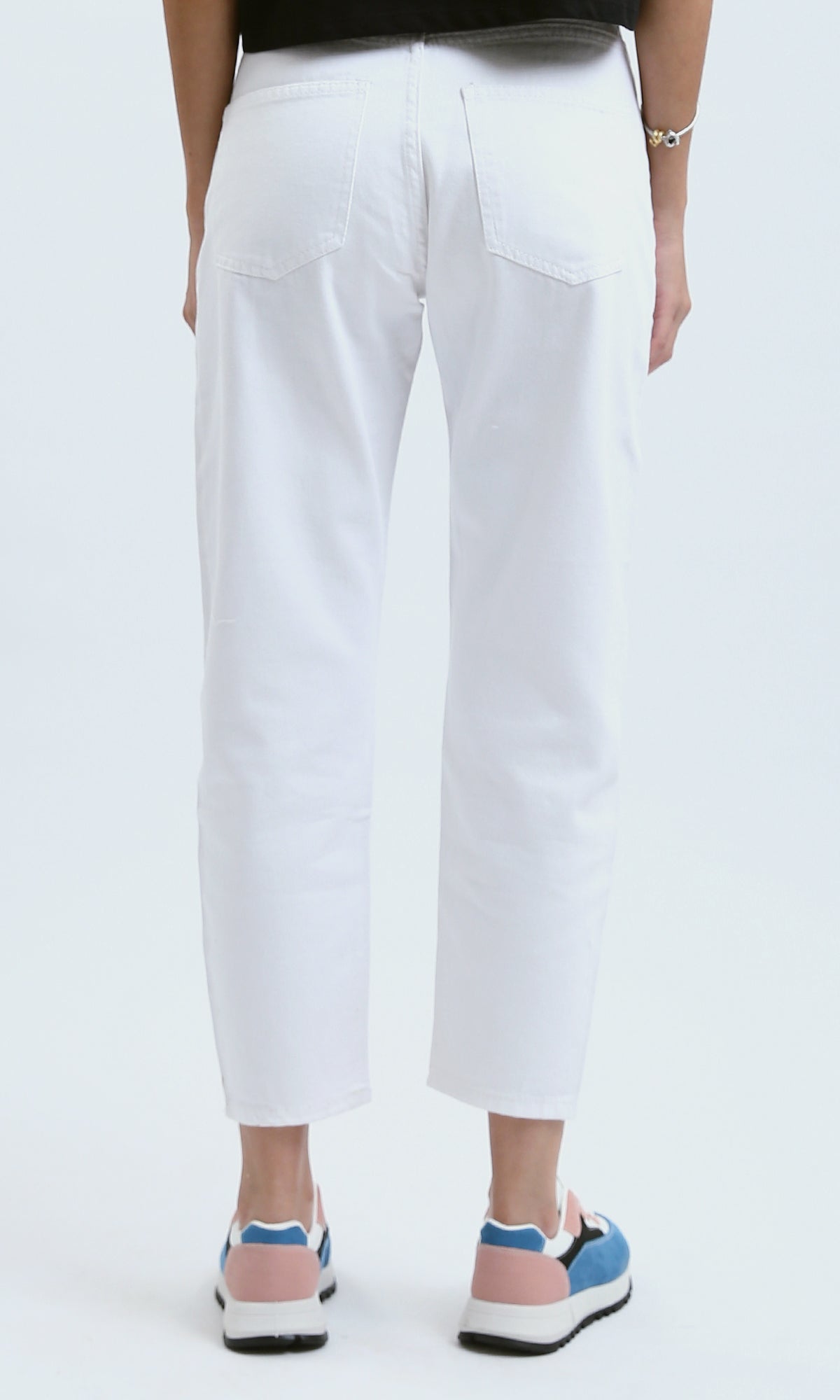 O189389 Casual White Solid Jeans With Double Closure