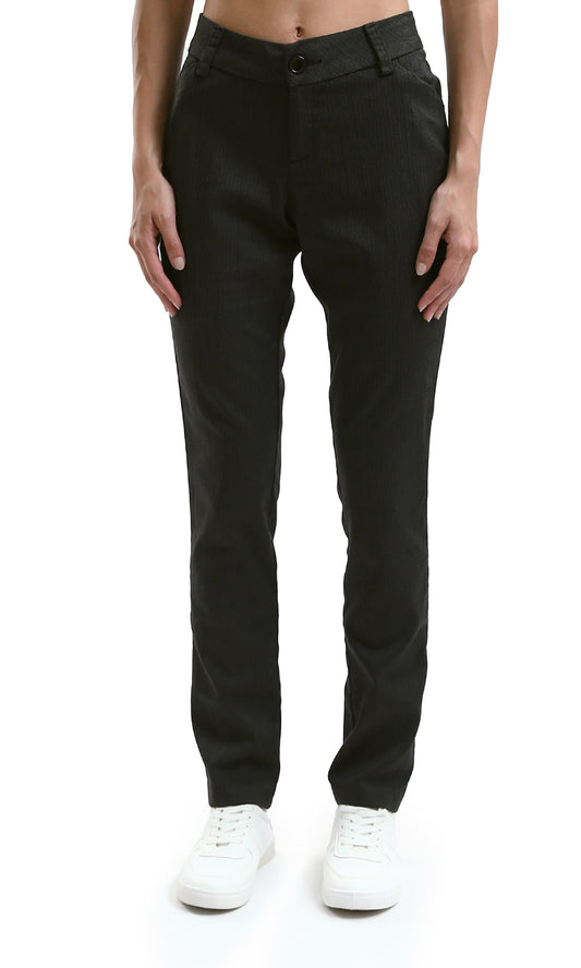 O189393 Dark Grey Straight Fit Patterned Classic Pants