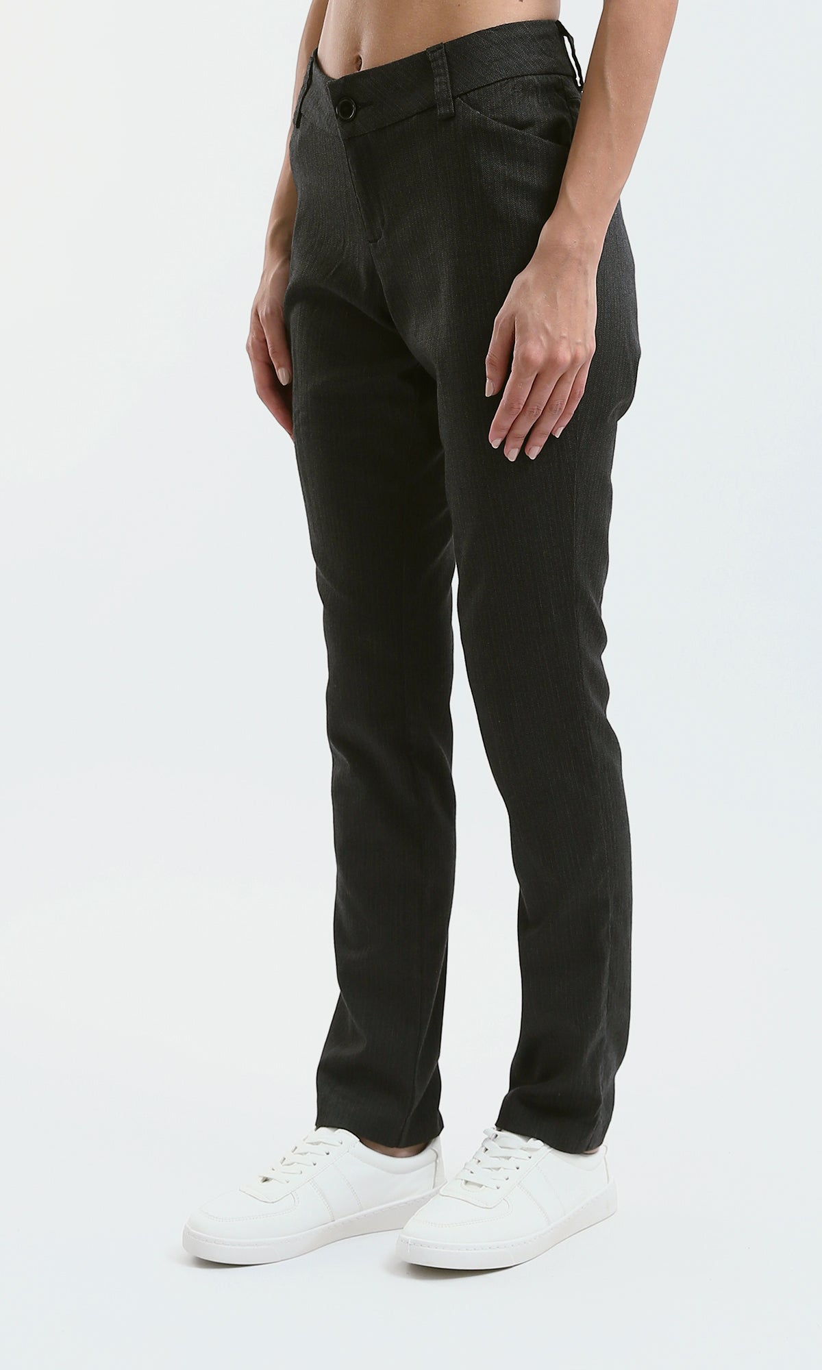 O189393 Dark Grey Straight Fit Patterned Classic Pants