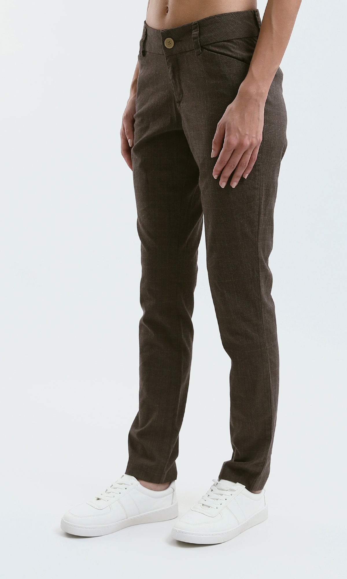O189394 Patterned Classic Pants With Side Pockets - Brown