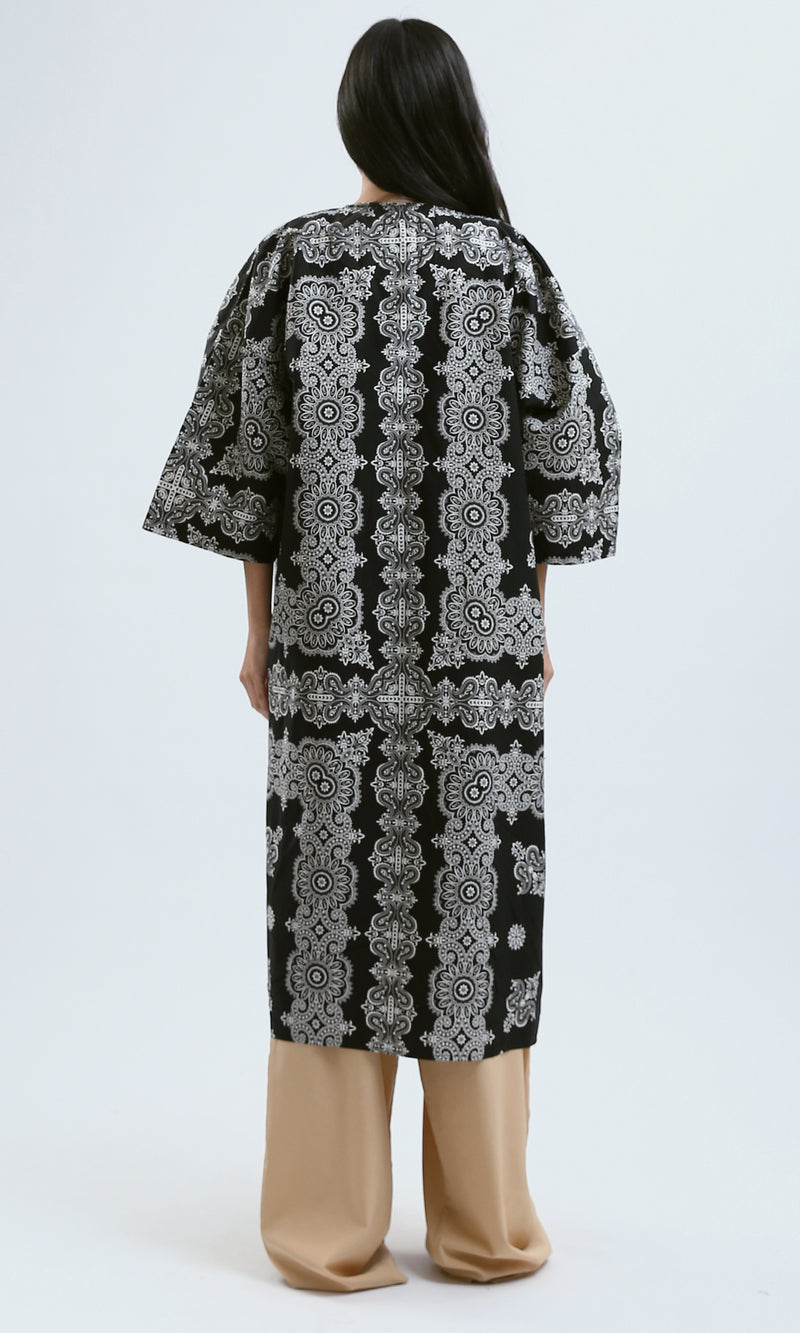 O189399 Black & White Slip On Loose Fit Patterned Cardigan