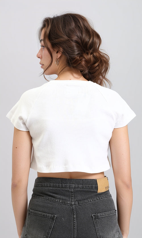 O189404 - Short Sleeves Printed Cotton Tee - White