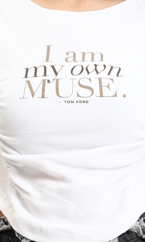 O189404 - Short Sleeves Printed Cotton Tee - White