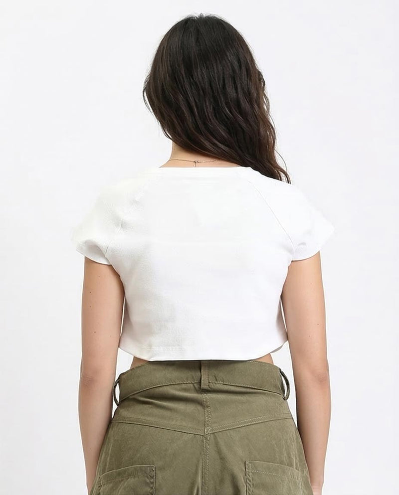 Ravin Women’s Sun & Moon Graphic Ruched Hem Crop Top - White - O189405