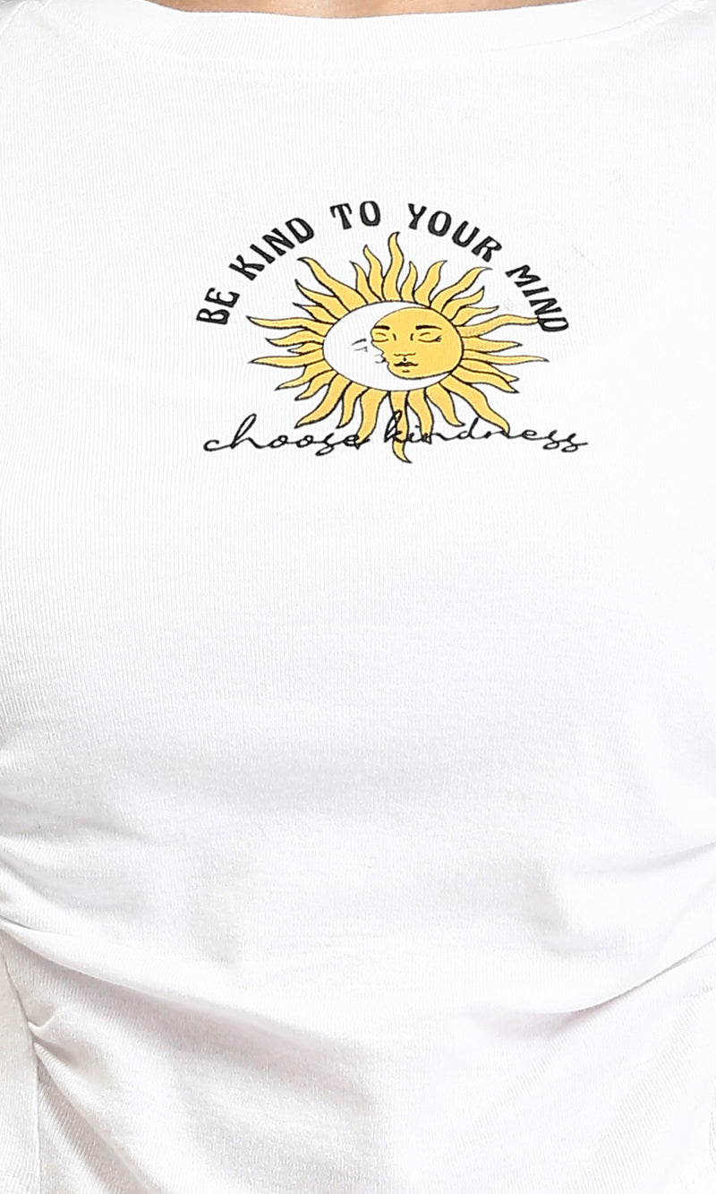 O189405 - Printed Regular Fit Cotton Tee - White