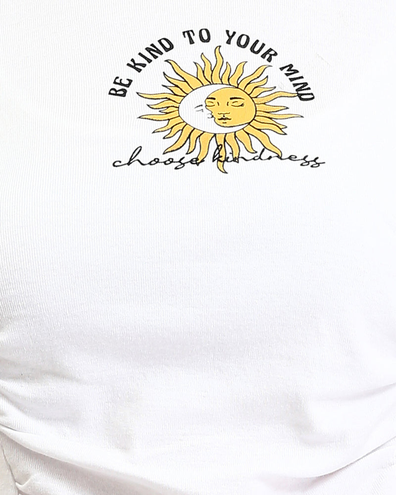 Ravin Women’s Sun & Moon Graphic Ruched Hem Crop Top - White - O189405