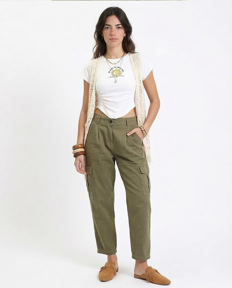 Ravin Women’s Sun & Moon Graphic Ruched Hem Crop Top - White - O189405