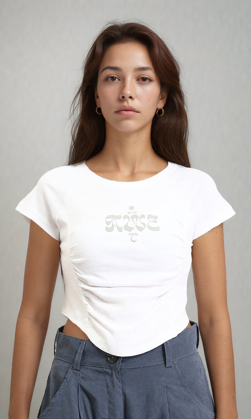 O189406 - Slip On Printed Feminine Tee - White
