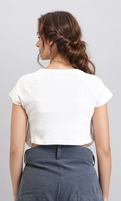 O189406 - Slip On Printed Feminine Tee - White