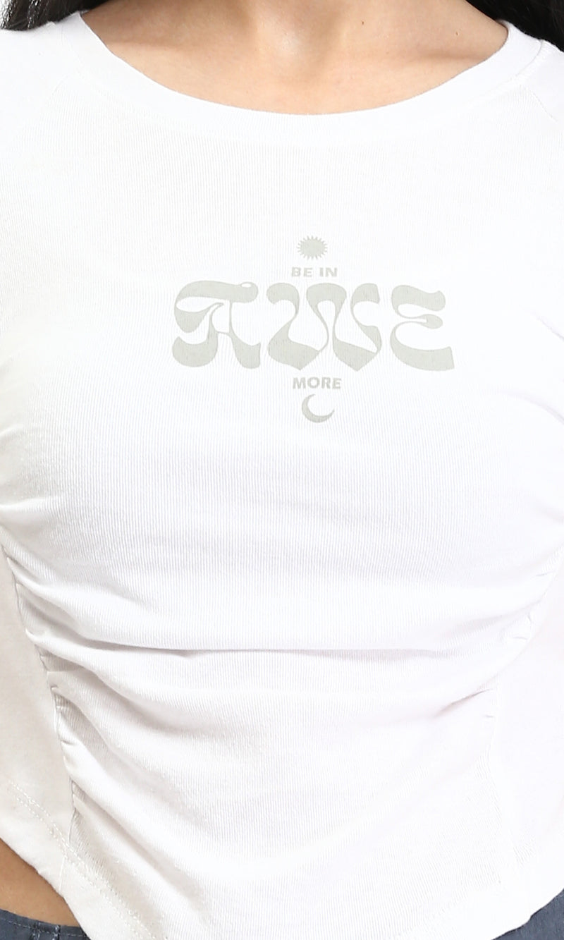 O189406 - Slip On Printed Feminine Tee - White