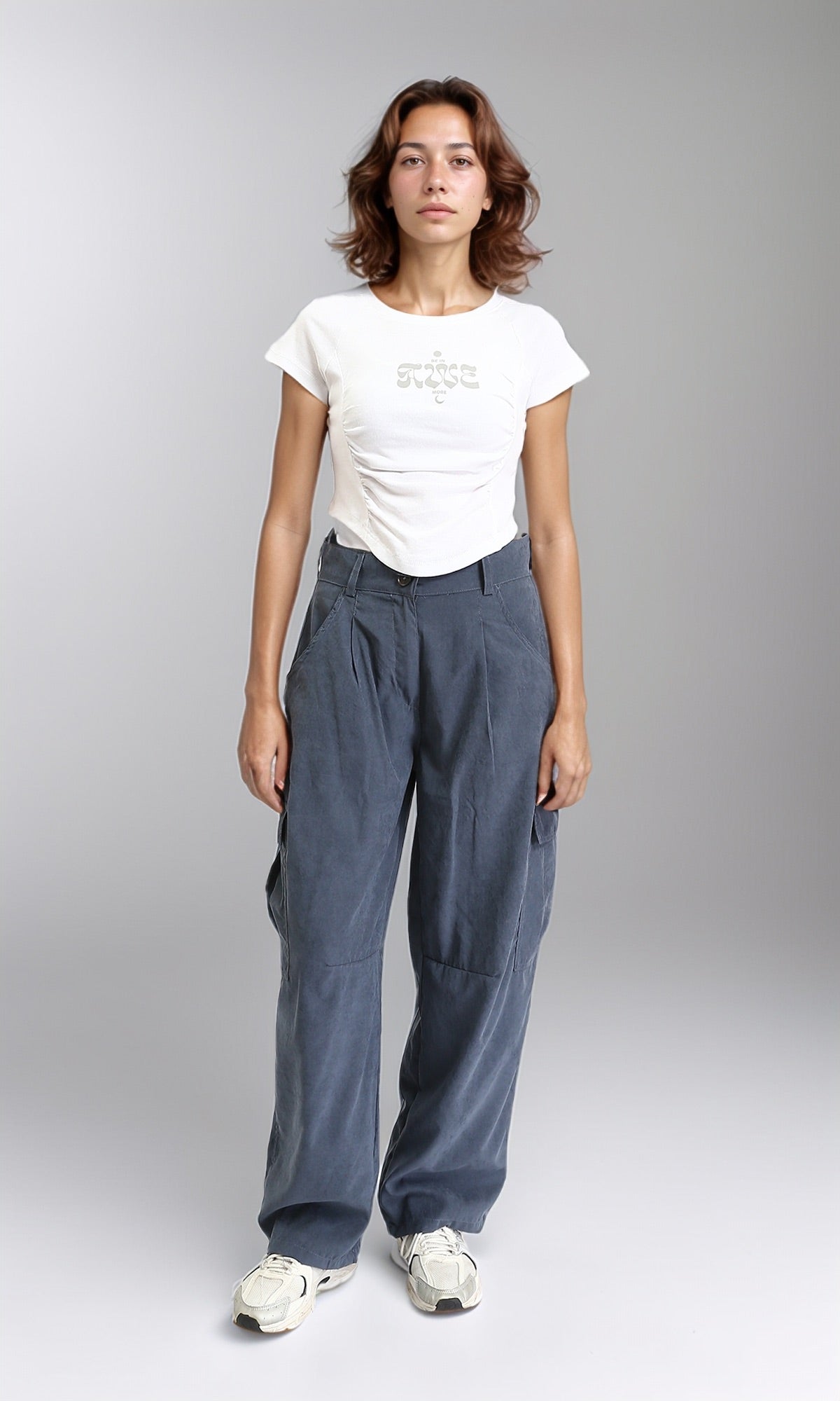O189406 - Slip On Printed Feminine Tee - White