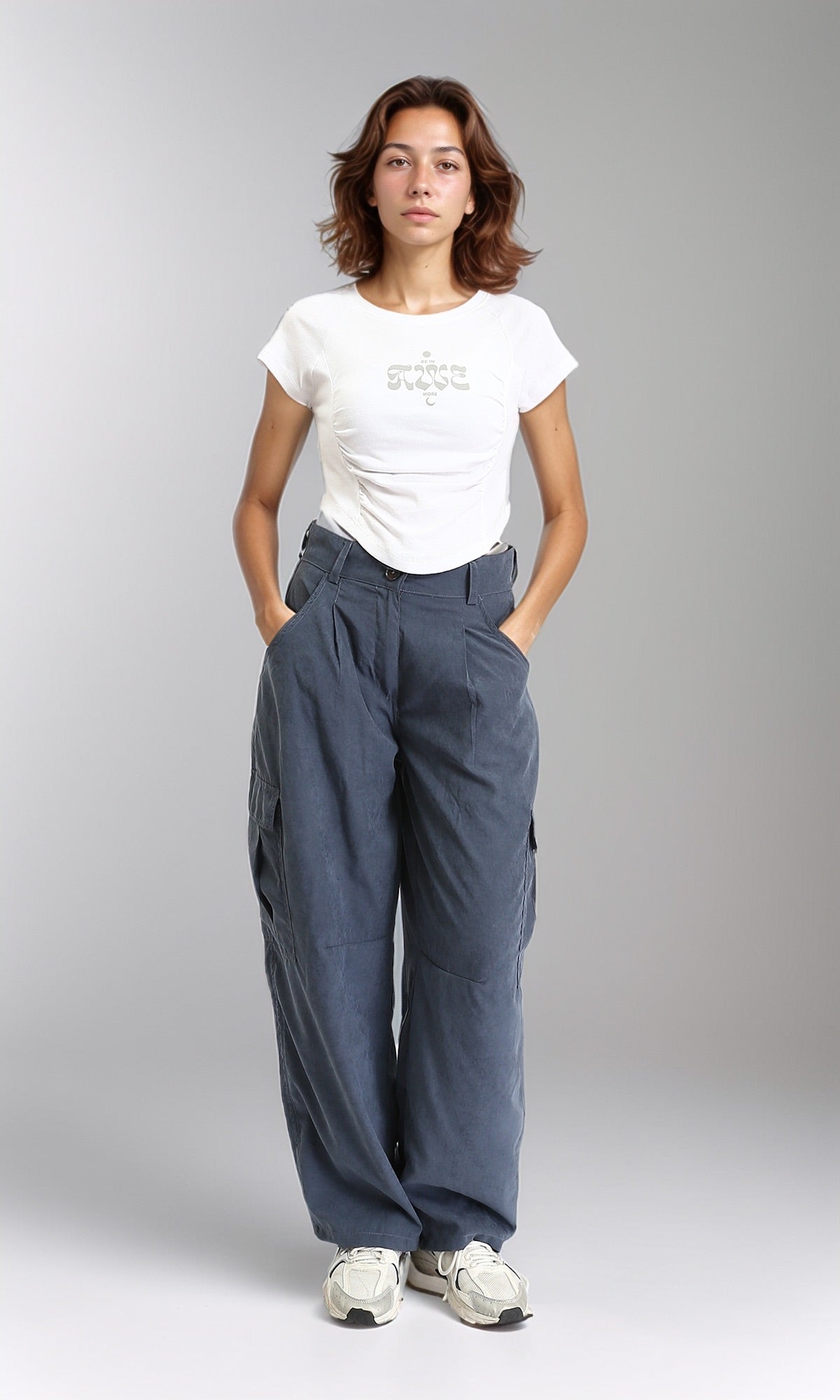 O189406 - Slip On Printed Feminine Tee - White