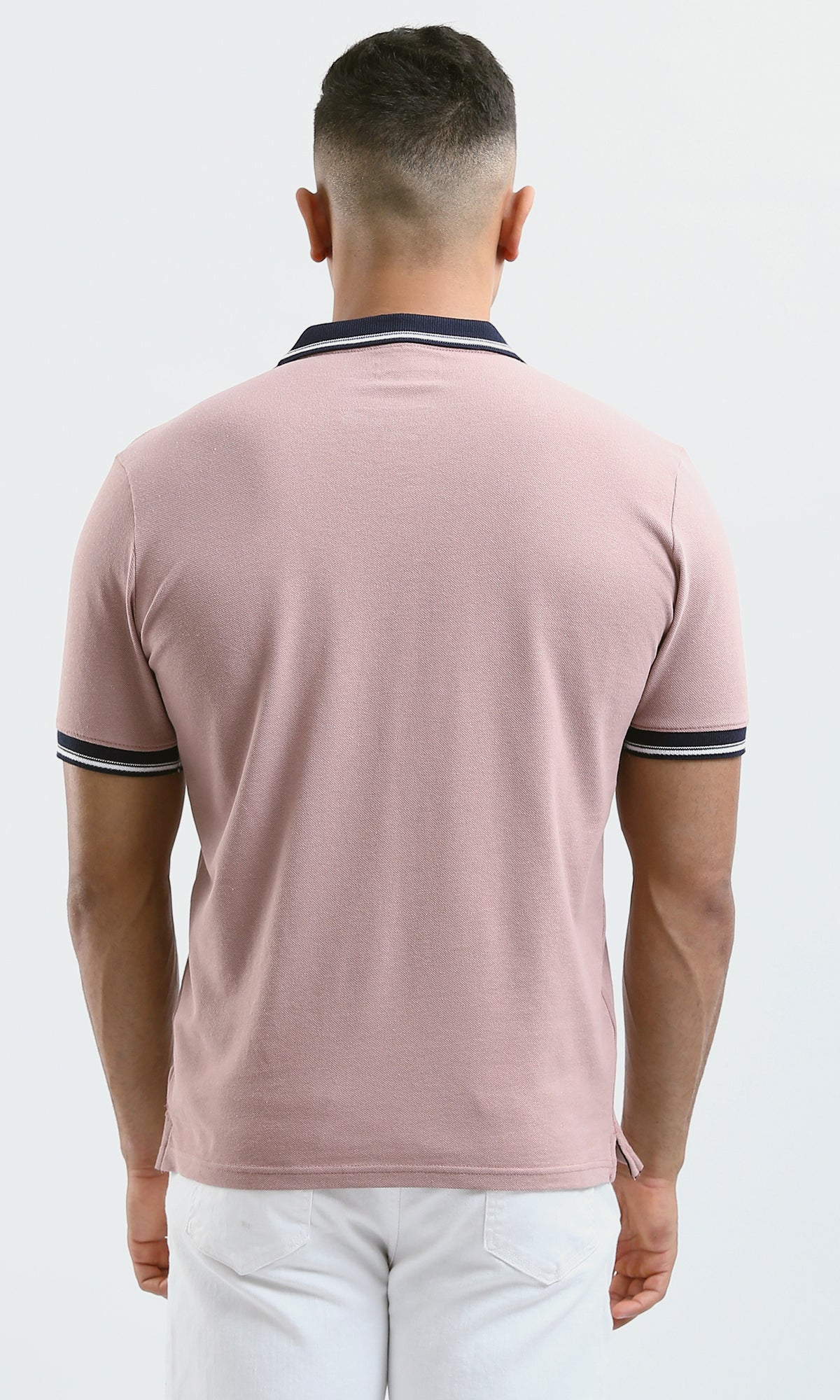 O189607 Nude Pink Solid Polo Shirt With Classic Collar