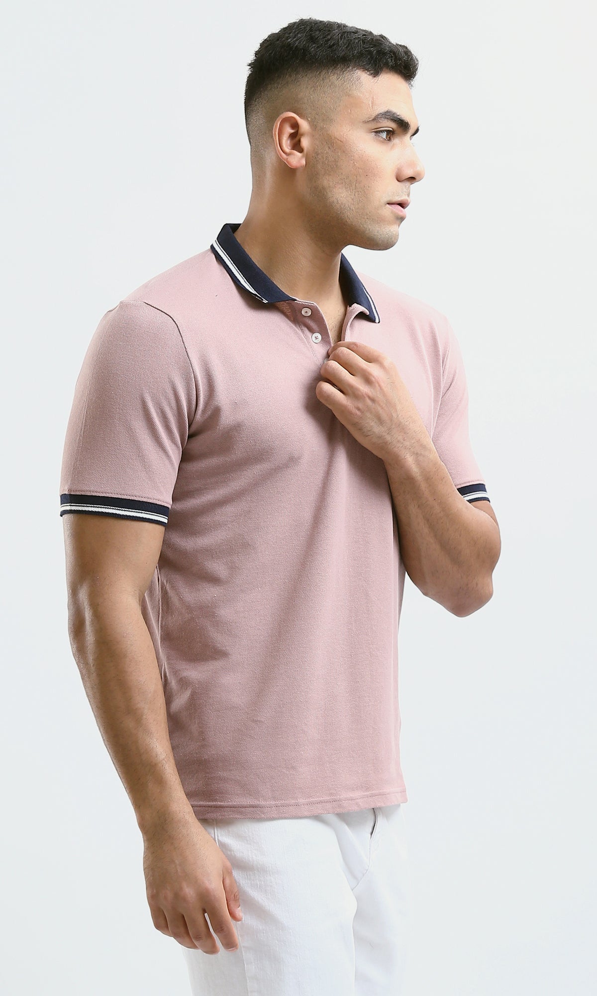O189607 Nude Pink Solid Polo Shirt With Classic Collar