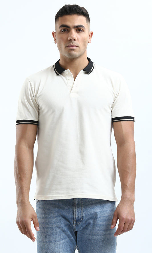 O189611 Buttoned Classic Collar Off-White Polo Shirt