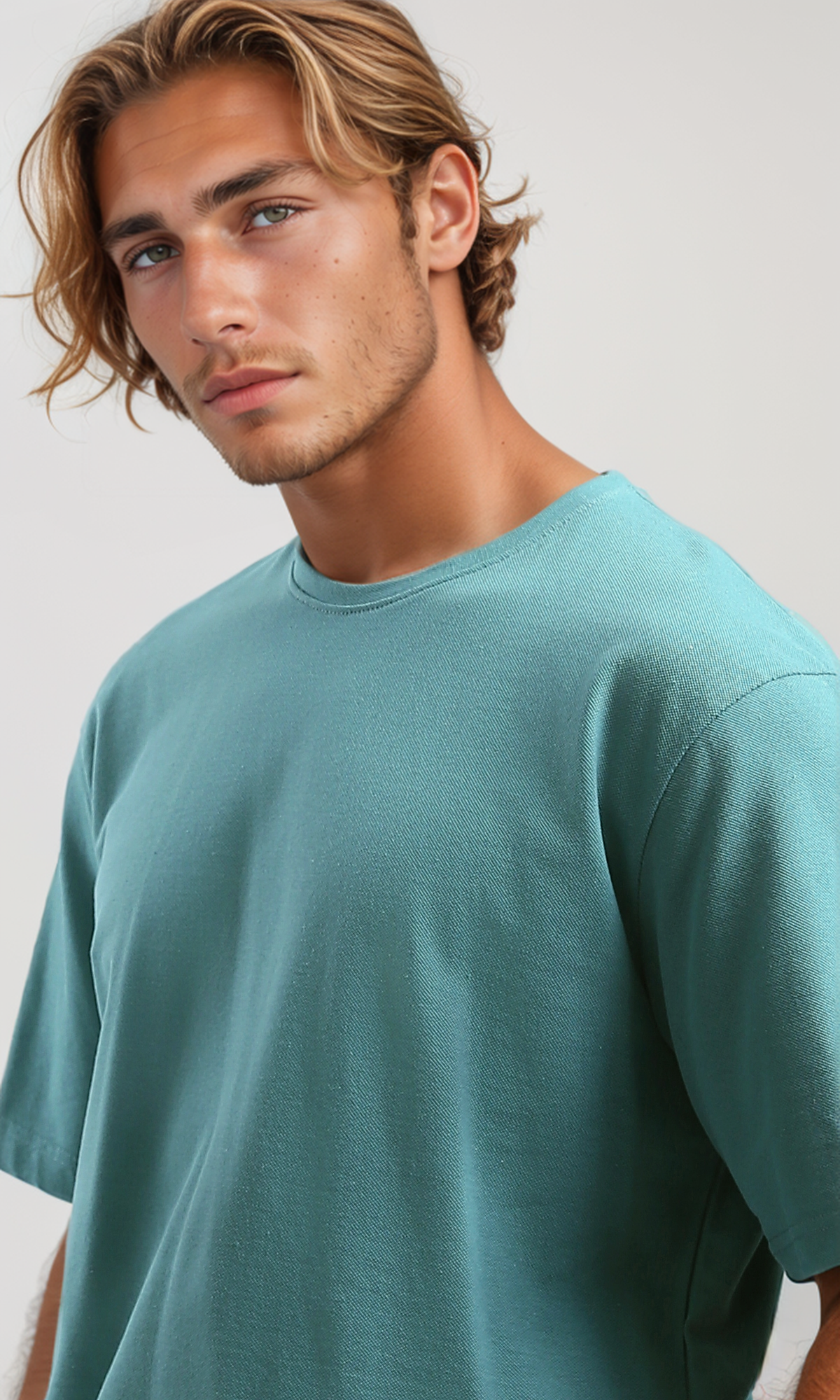 O189613 Dark Mintgreen Relaxed Fit Solid Basic Tee