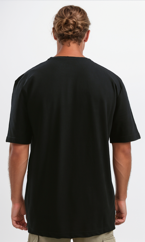 O189617 Black Casual Tee With Elbow-Sleeves