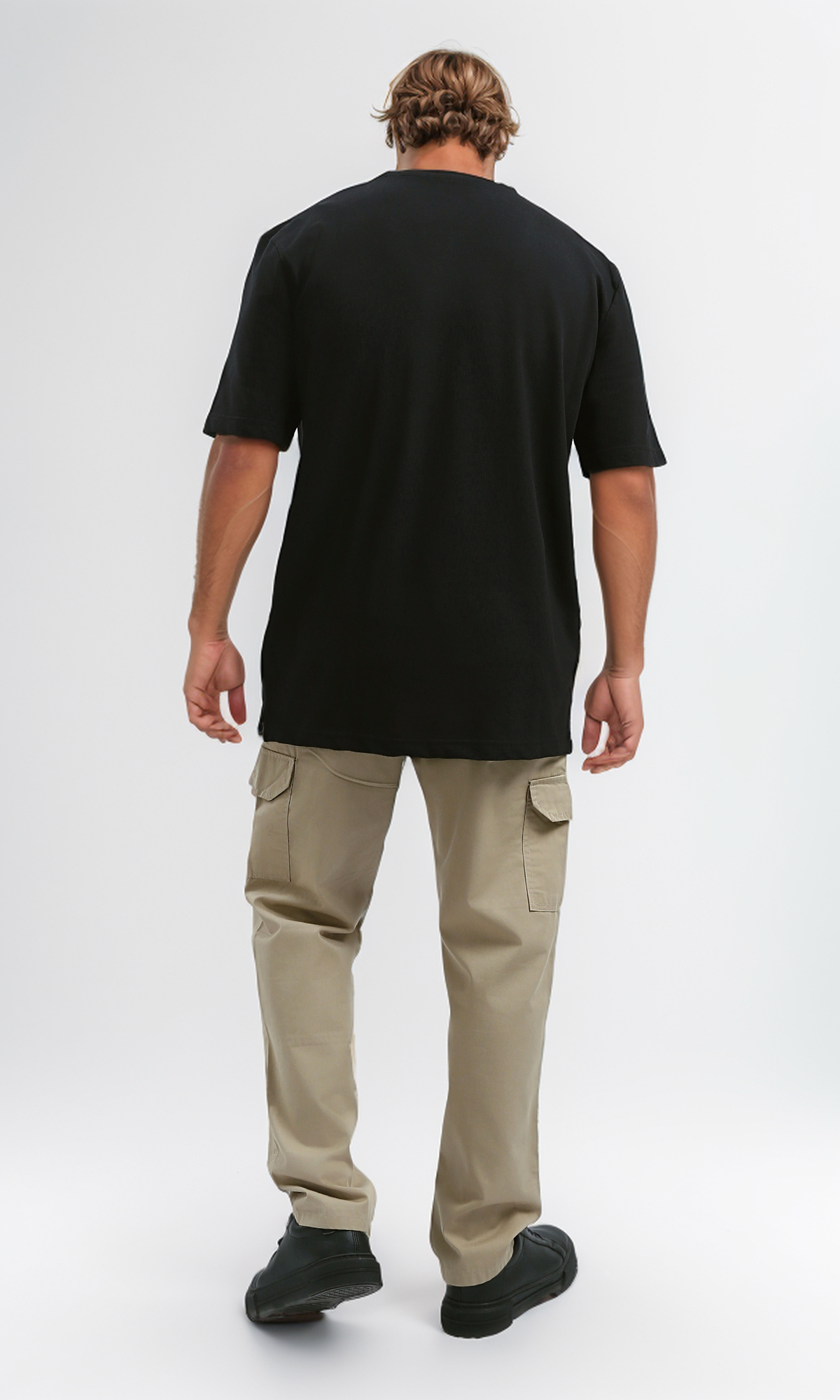 O189617 Black Casual Tee With Elbow-Sleeves
