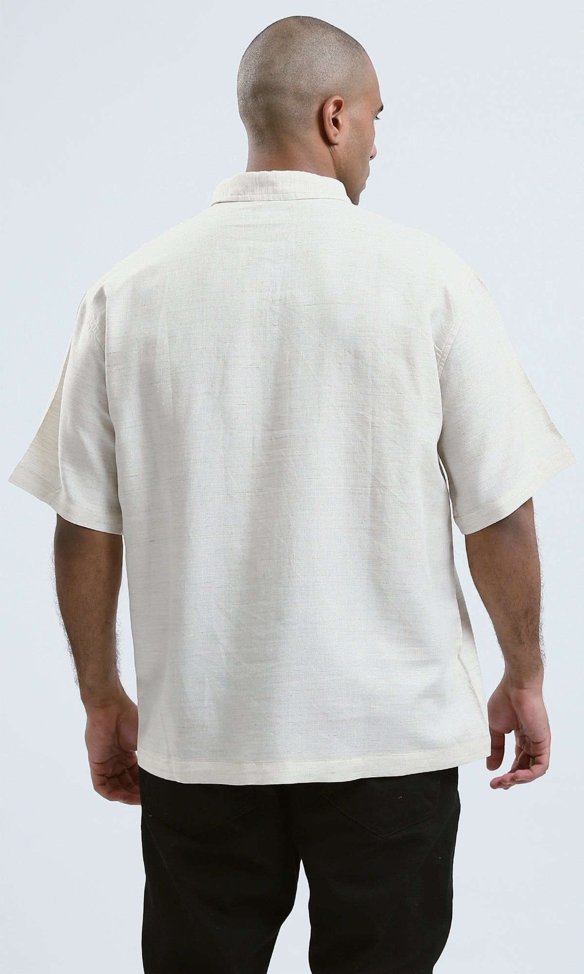 O189619 - Beige Short Sleeves Summer Shirt With Pockets