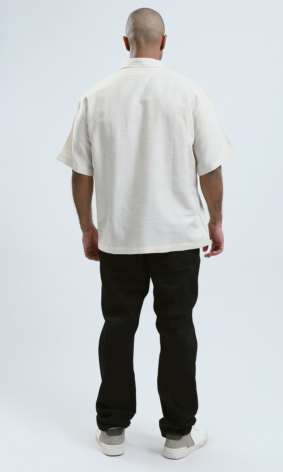 O189619 - Beige Short Sleeves Summer Shirt With Pockets