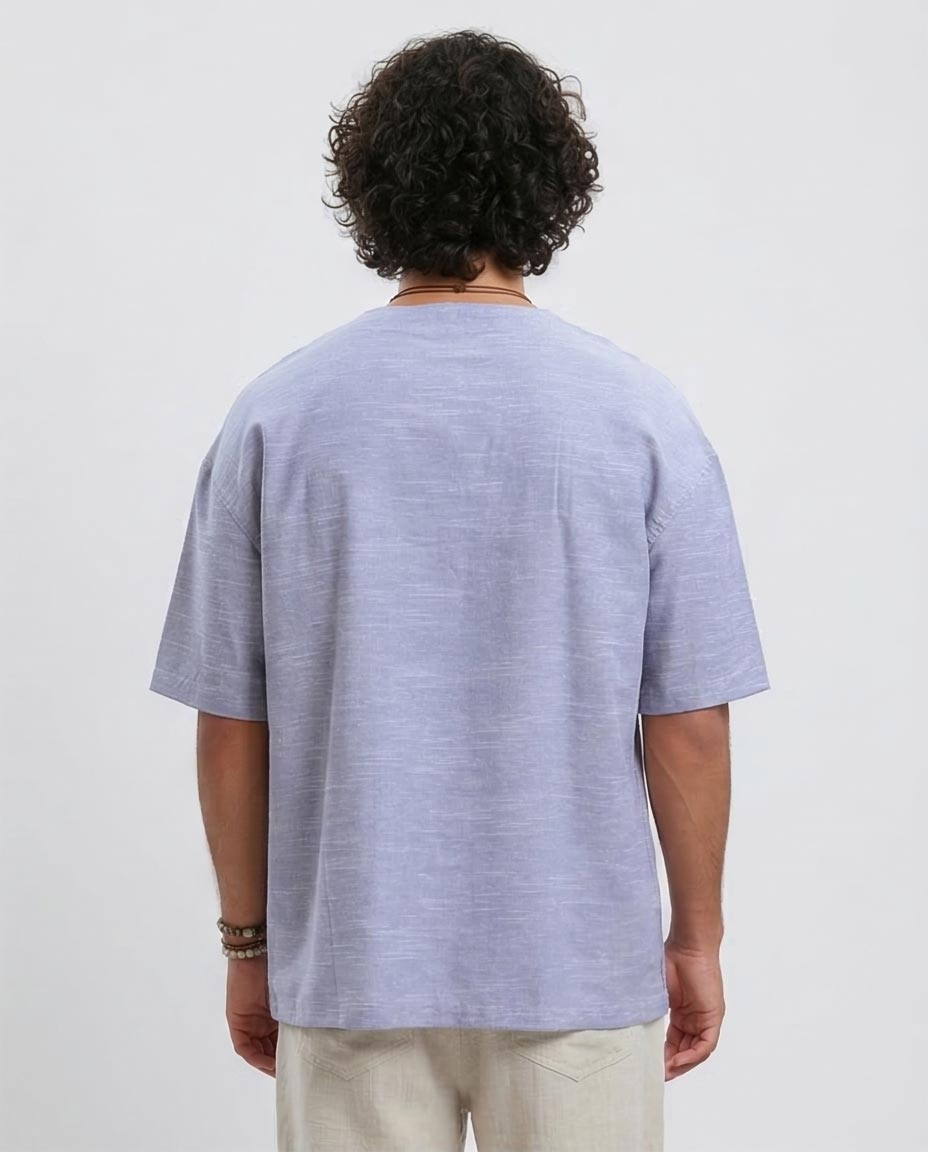 Ravin Men’s Oversized Slub-Texture Pocket Tee – Modern Boho Series - Sky Blue - o189622