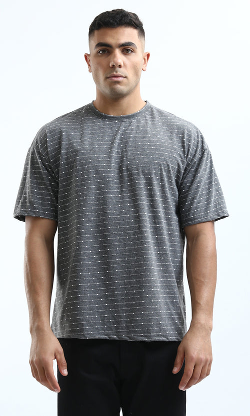 تي شيرت هيذر رمادي غامق منقوش بقصة واسعة