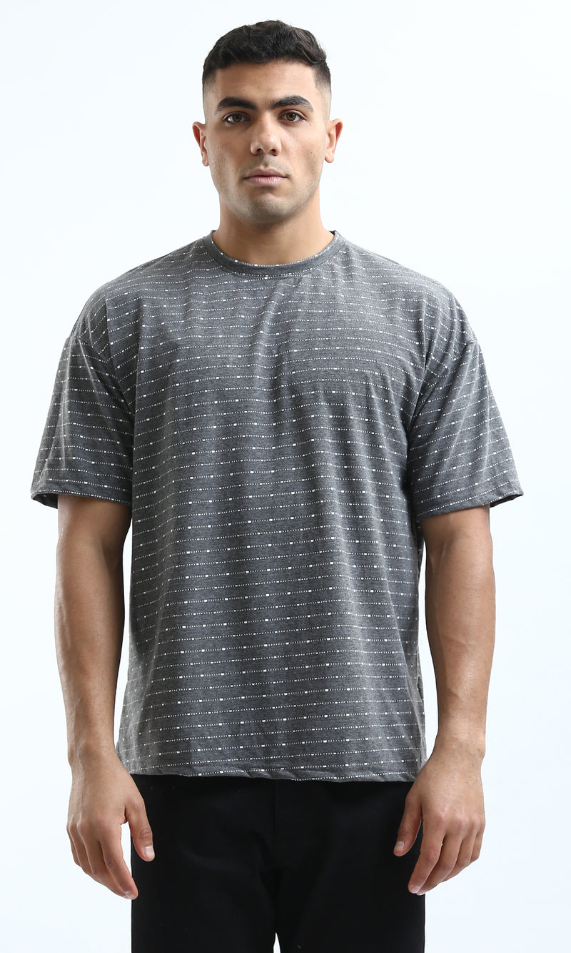 تي شيرت هيذر رمادي غامق منقوش بقصة واسعة