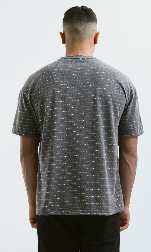 تي شيرت هيذر رمادي غامق منقوش بقصة واسعة