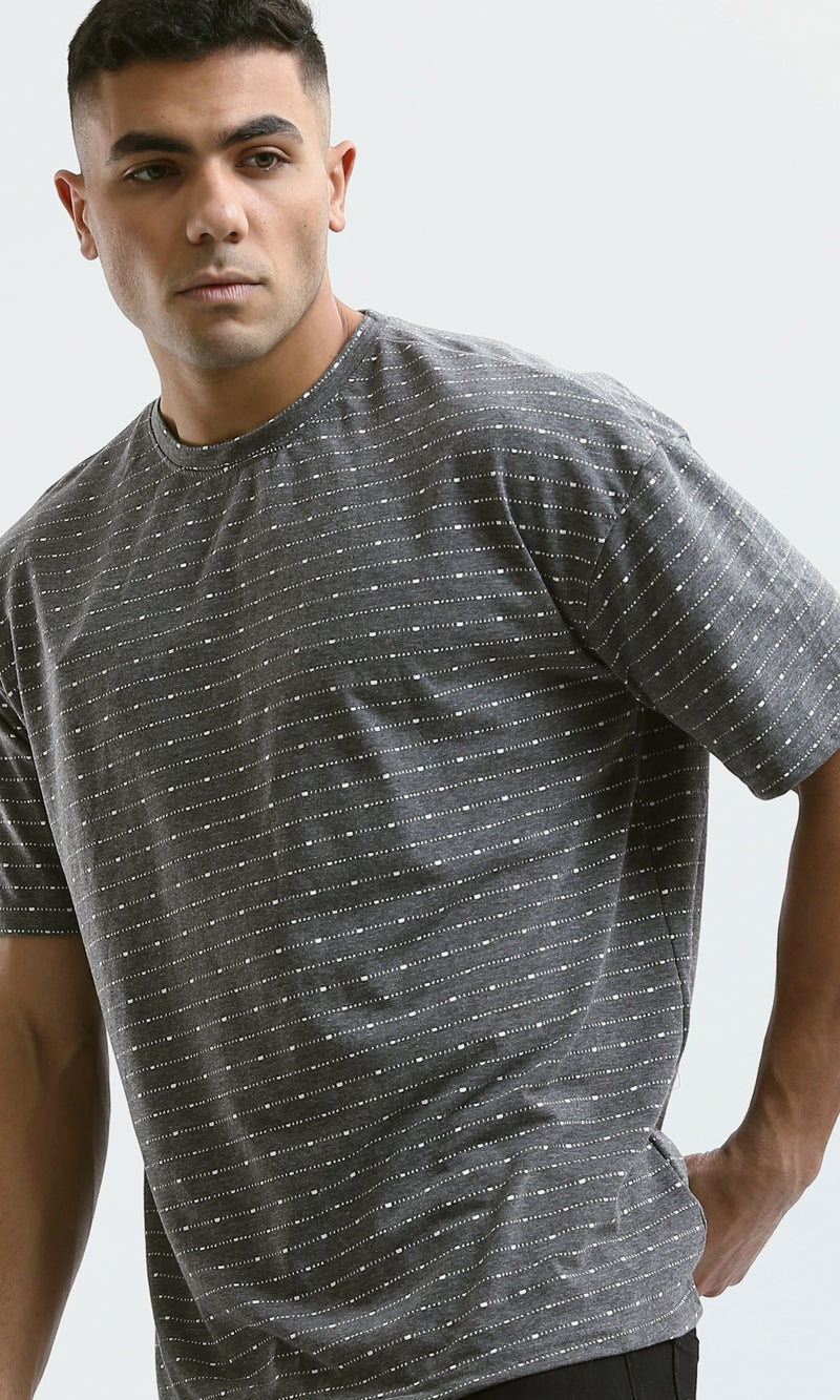 تي شيرت هيذر رمادي غامق منقوش بقصة واسعة