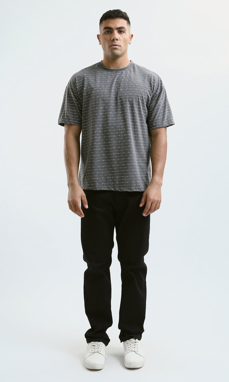 تي شيرت هيذر رمادي غامق منقوش بقصة واسعة