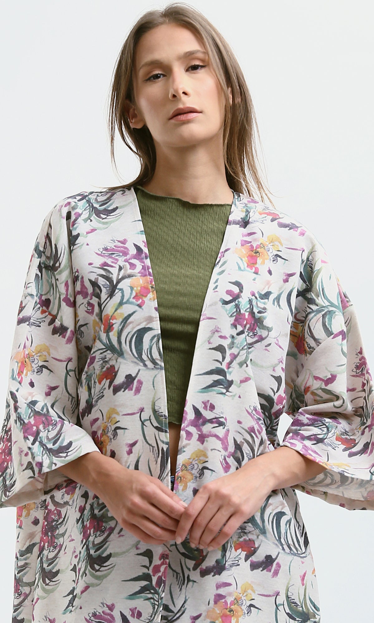 O189716 3/4 Sleeves Colorful Floral Summer Kimono