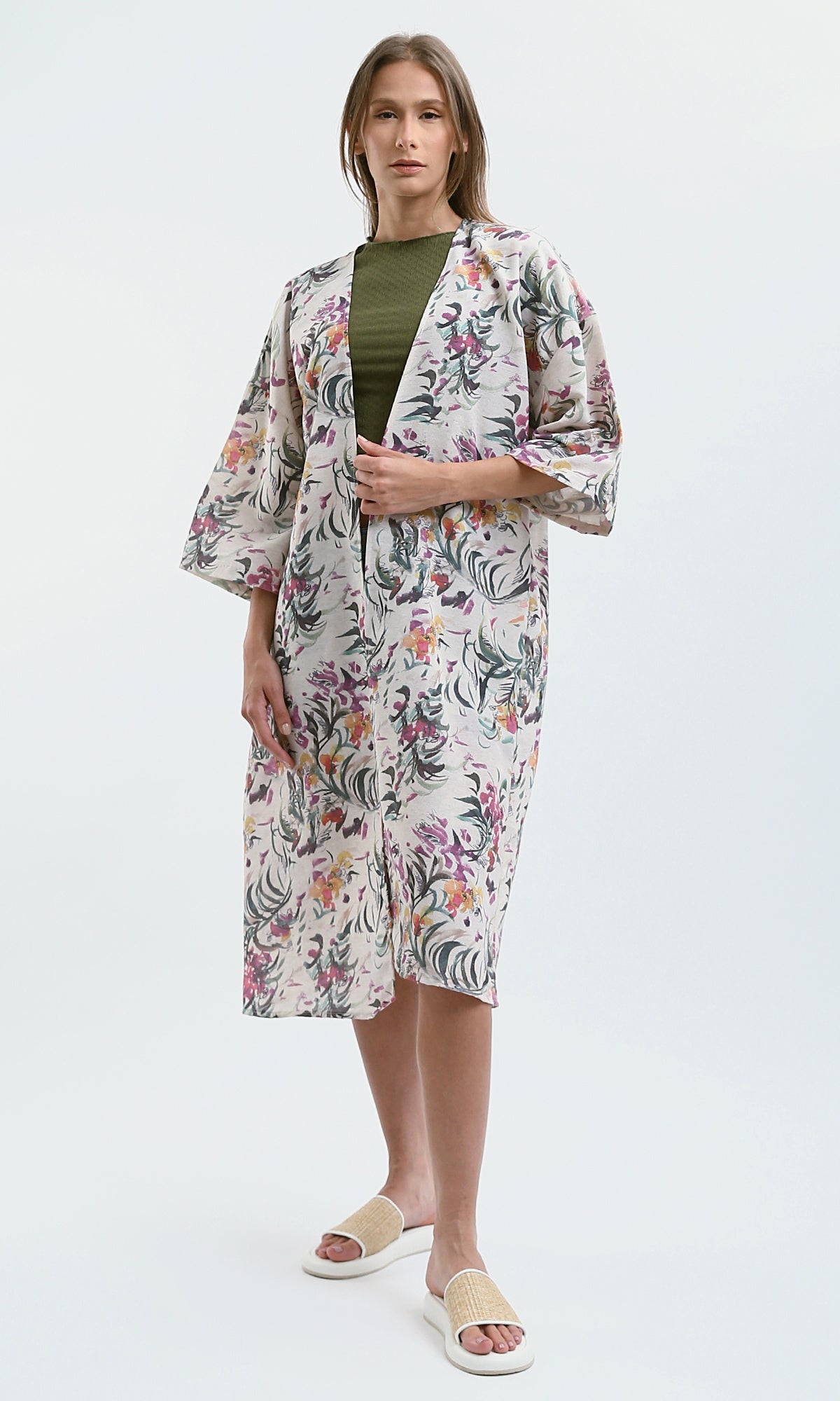 O189716 3/4 Sleeves Colorful Floral Summer Kimono