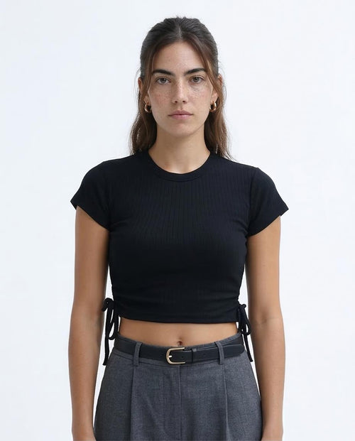 Ravin Cinch-Side Ribbed Crop Top - Black - O189729