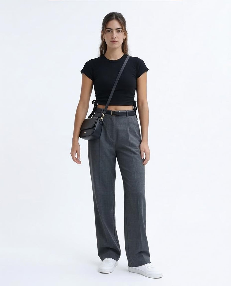 Ravin Cinch-Side Ribbed Crop Top - Black - O189729