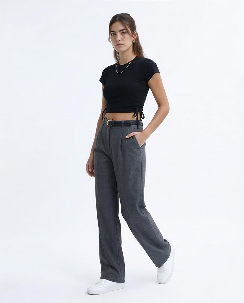 Ravin Cinch-Side Ribbed Crop Top - Black - O189729