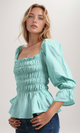 O189742 Solid Trendy Top Long Sleeve Shirts - Mintgreen