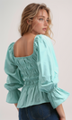 O189742 Solid Trendy Top Long Sleeve Shirts - Mintgreen