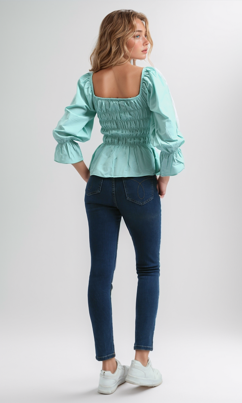 O189742 Solid Trendy Top Long Sleeve Shirts - Mintgreen
