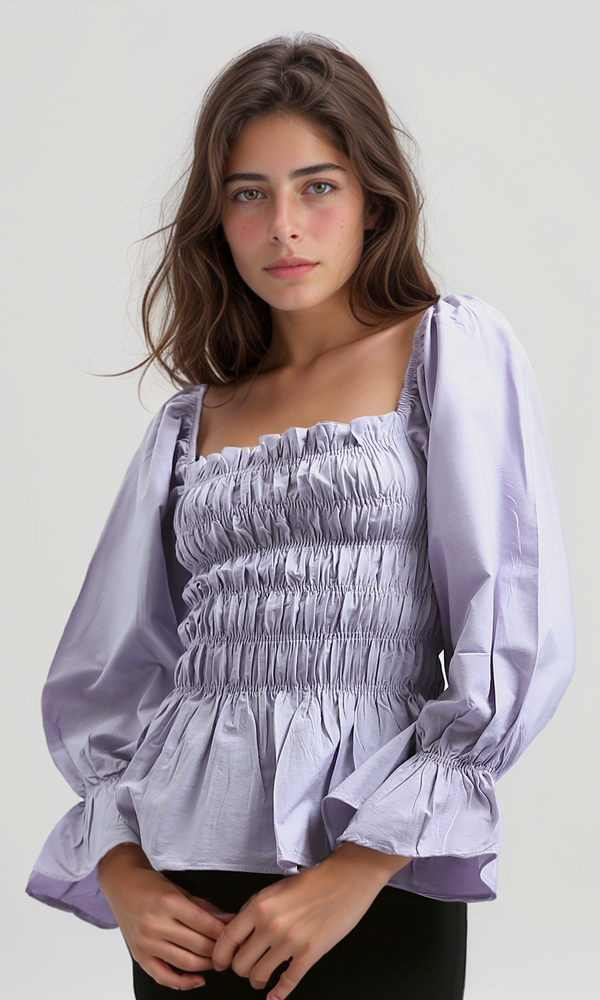 O189743 Summer Casual Square Neck With Elastic Waist - Purple