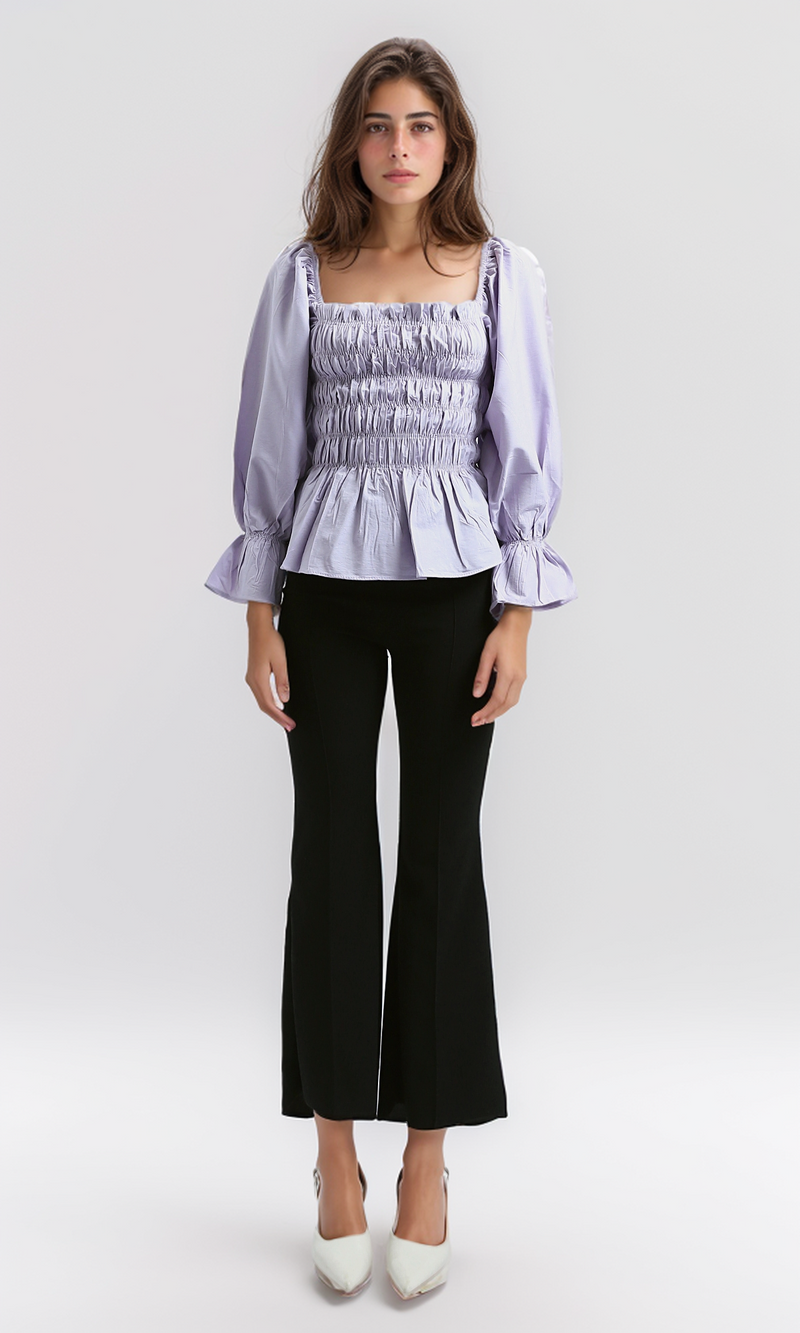 O189743 Summer Casual Square Neck With Elastic Waist - Purple