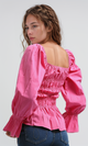 O189744 Women'S Velvet Shirt Casual Square Neck Long Sleeve - Fushia