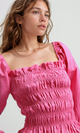 O189744 Women'S Velvet Shirt Casual Square Neck Long Sleeve - Fushia
