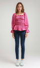 O189744 Women'S Velvet Shirt Casual Square Neck Long Sleeve - Fushia